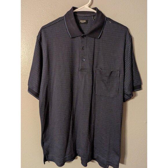 IZOD Golf Men’s Polo Shirt Size M Navy Geometric Pattern Pocket Casual Top - Picture 1 of 4